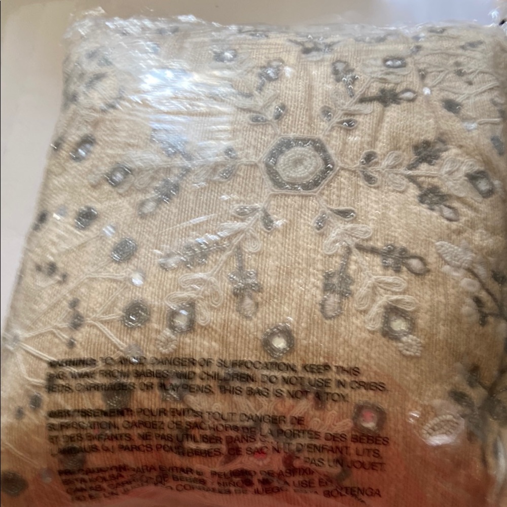 Twinkle Town Elegant Tan/silver beaded sequinEmbroidered Throw Pillow